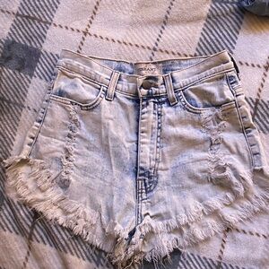 Vibrant Light Blue Distressed Jean Shorts